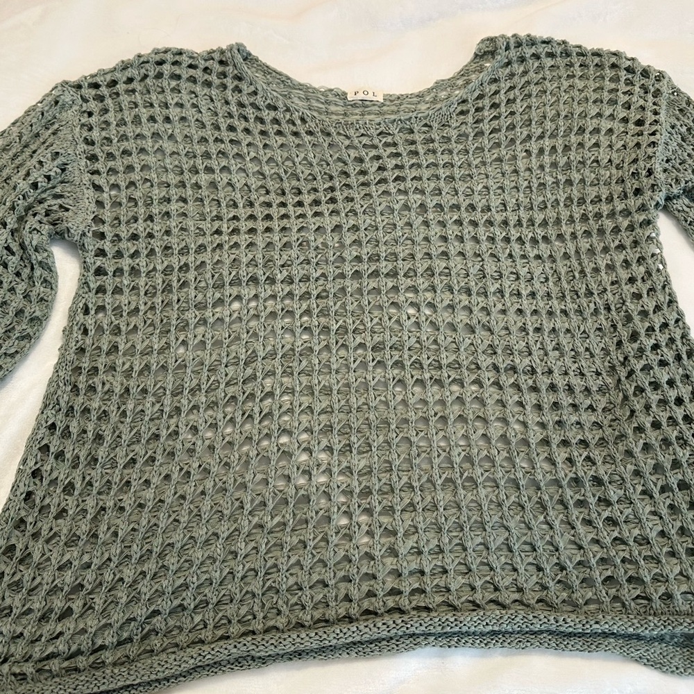POL Women's Sage Green Crochet Sweater